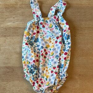 Old Navy Baby Romper in White with Blue, Yellow, Red & Green Floral Print